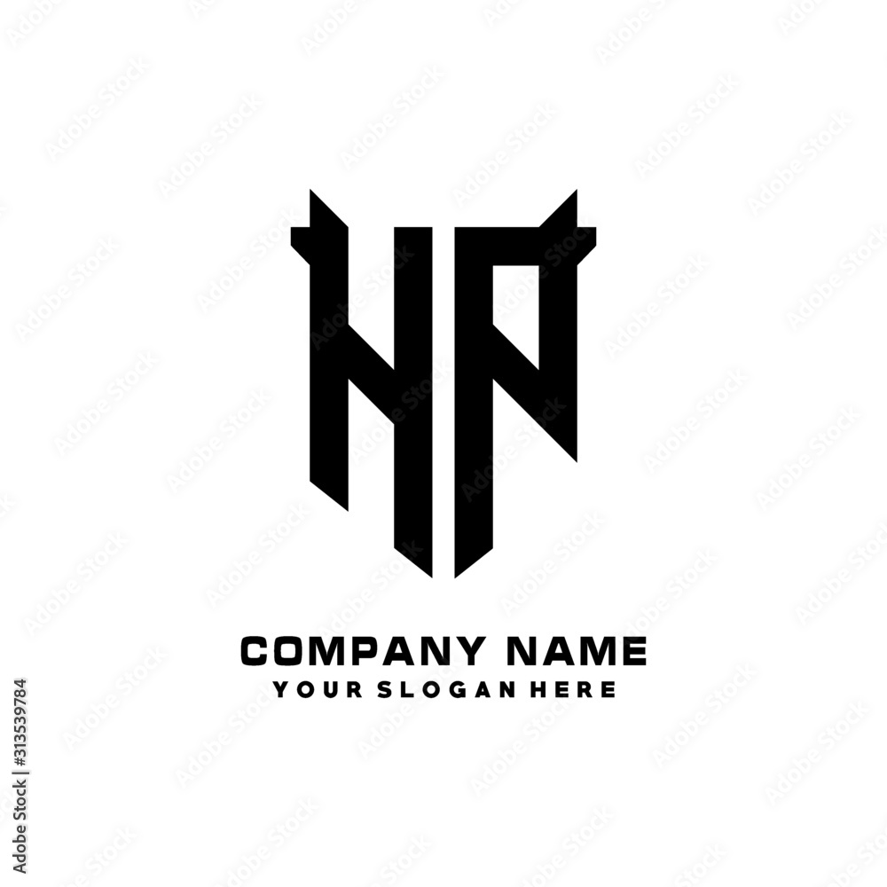 HP Initial letter Shield vector Logo Template Illustration Design, black and white color HP Initial letter Shield vector Logo Template Illustration Design, black and white color