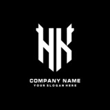 HK Initial letter Shield vector Logo Template Illustration Design, black and white color
