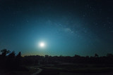Clear sky at night with full moon, Night landscape  with full moon and milky way