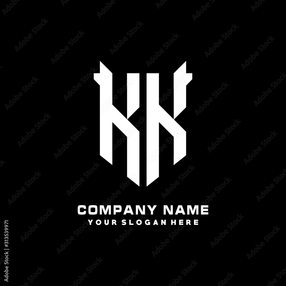 KK Initial letter Shield vector Logo Template Illustration Design, black and white color