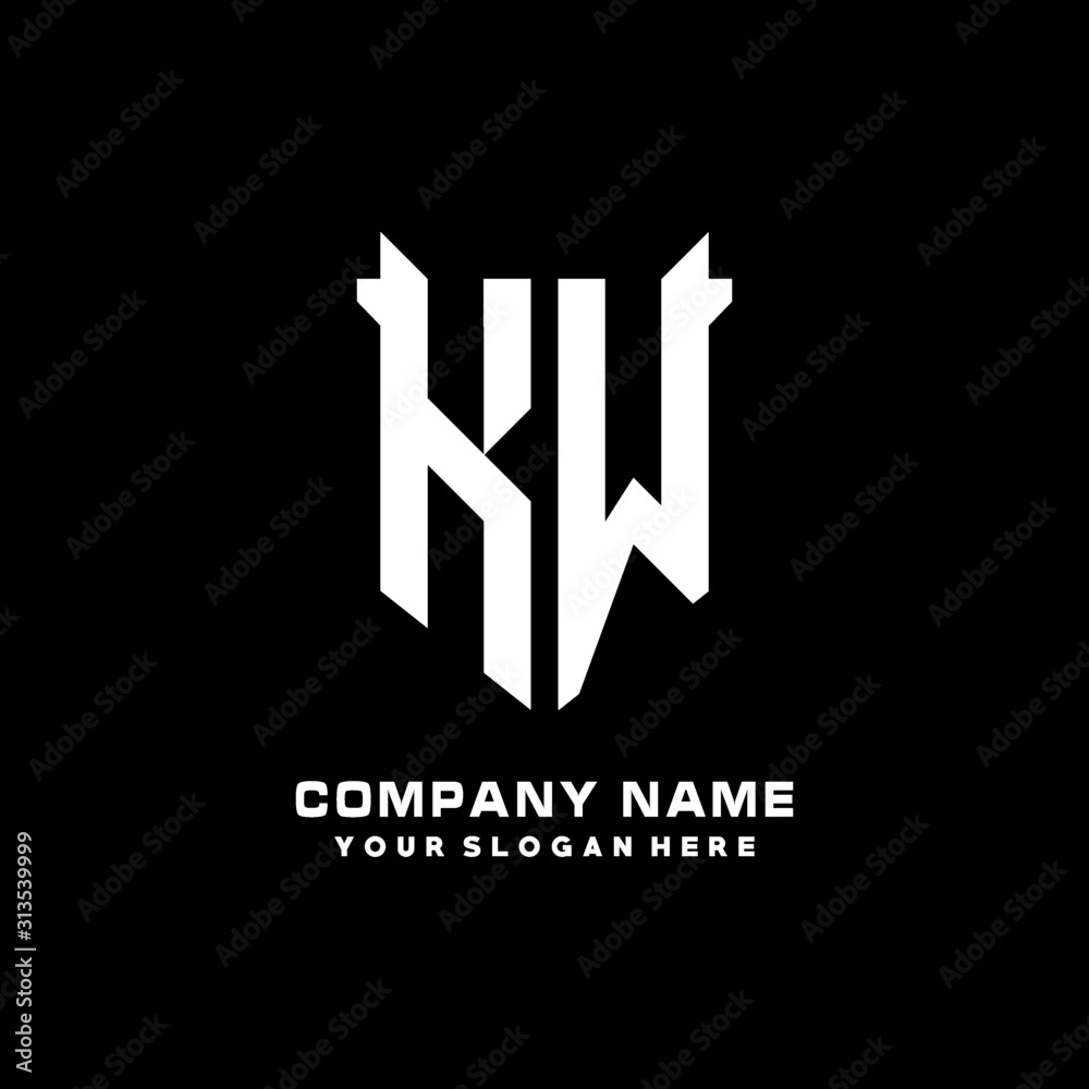 KW Initial letter Shield vector Logo Template Illustration Design, black and white color