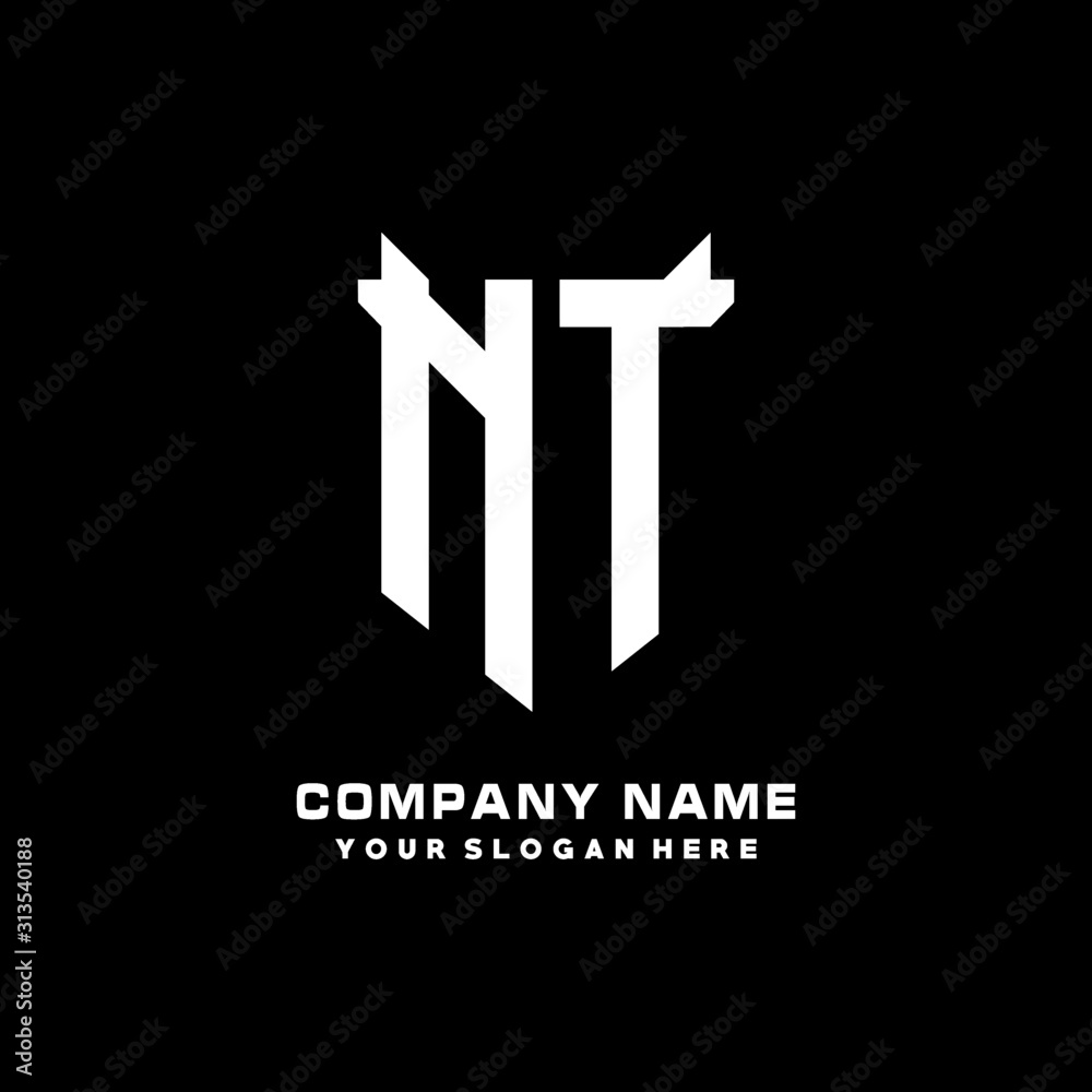 NT Initial letter Shield vector Logo Template Illustration Design, black and white color