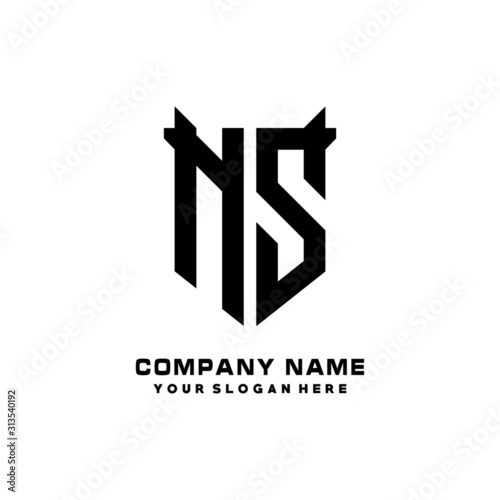NS Initial letter Shield vector Logo Template Illustration Design, black and white color