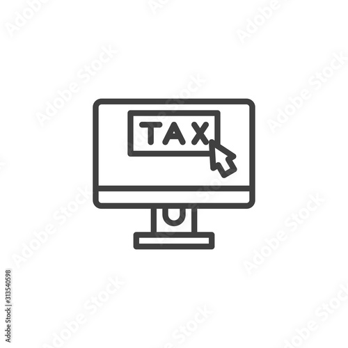 Taxes pay display line icon. linear style sign for mobile concept and web design. Online taxes pay outline vector icon. Symbol, logo illustration. Vector graphics