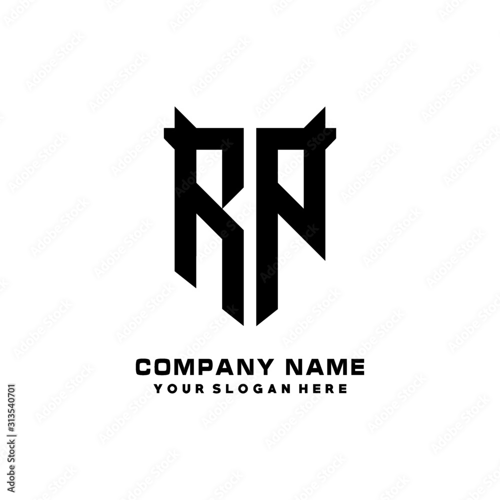 RP Initial letter Shield vector Logo Template Illustration Design, black and white color RP Initial letter Shield vector Logo Template Illustration Design, black and white color
