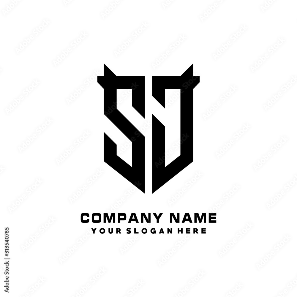 SJ Initial letter Shield vector Logo Template Illustration Design, black and white color SJ Initial letter Shield vector Logo Template Illustration Design, black and white color