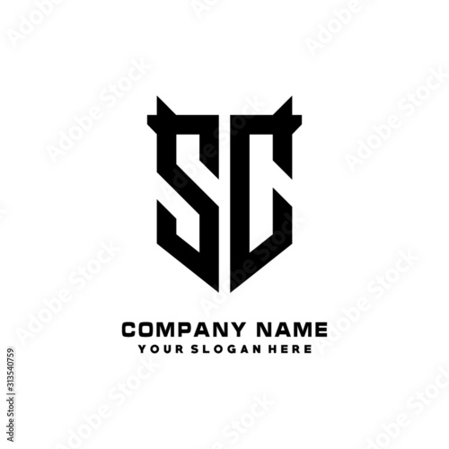 SC Initial letter Shield vector Logo Template Illustration Design, black and white color