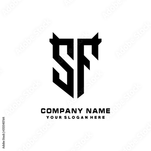 SF Initial letter Shield vector Logo Template Illustration Design, black and white color