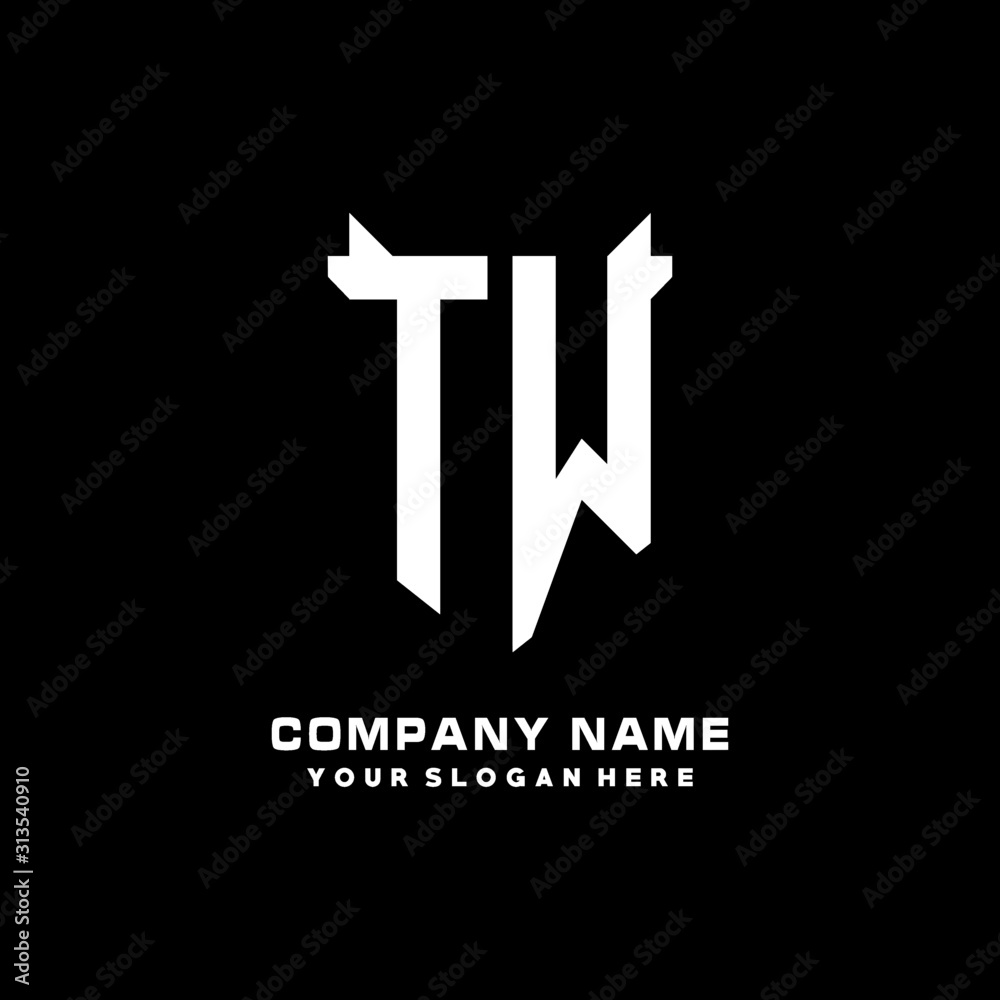 TW Initial letter Shield vector Logo Template Illustration Design, black and white color TW Initial letter Shield vector Logo Template Illustration Design, black and white color
