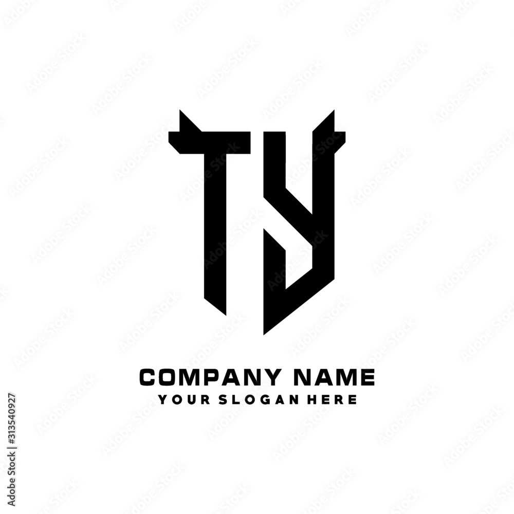 TY Initial letter Shield vector Logo Template Illustration Design, black and white color TY Initial letter Shield vector Logo Template Illustration Design, black and white color