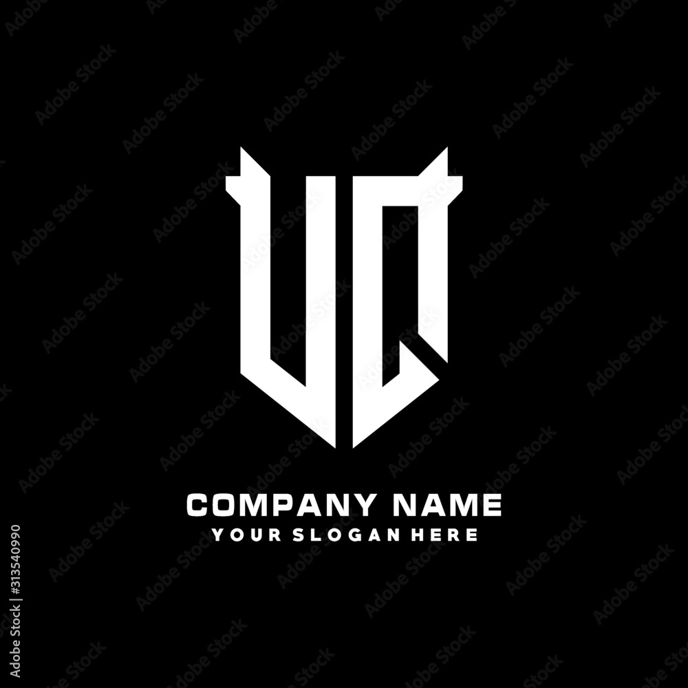 UQ Initial letter Shield vector Logo Template Illustration Design, black and white color