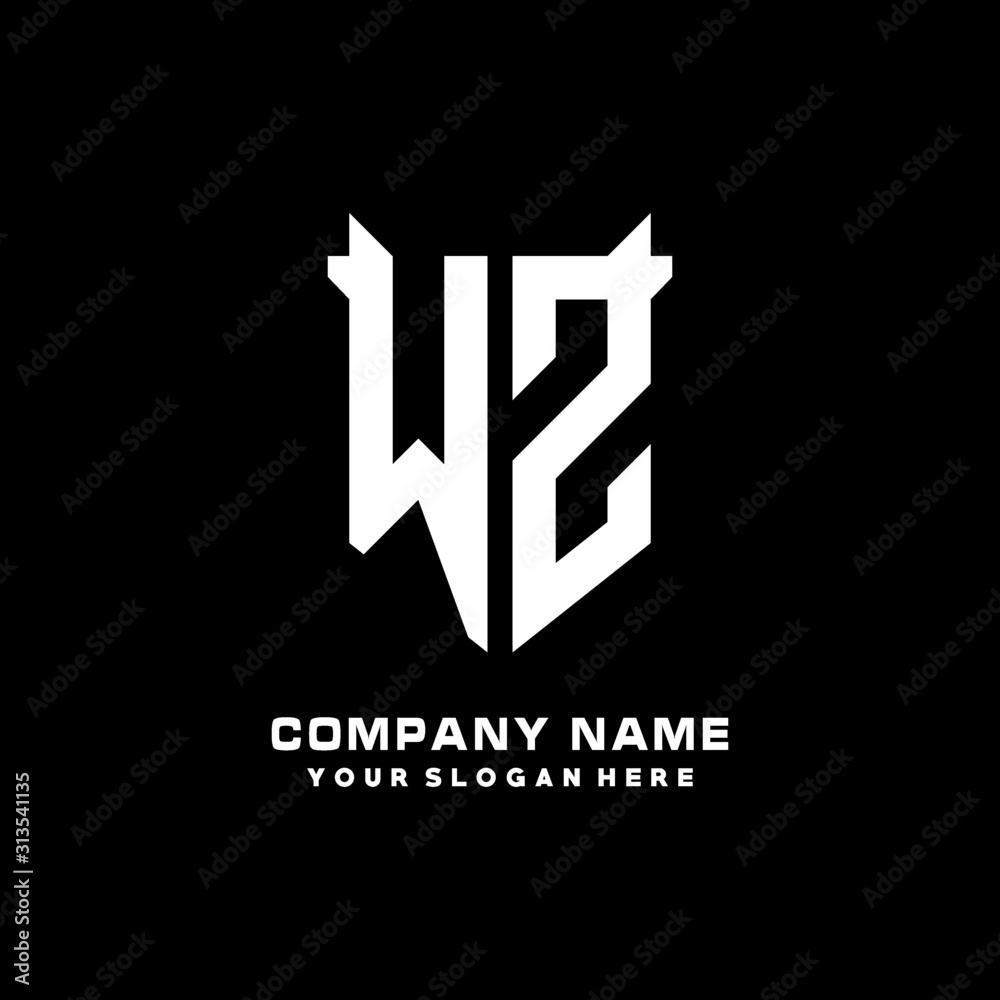 WZ Initial letter Shield vector Logo Template Illustration Design, black and white color