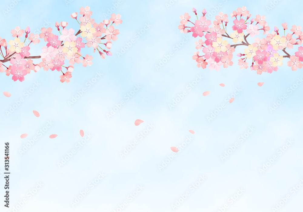 水彩 手描き風 桜と空の背景イラスト 01 Stock Vector Adobe Stock