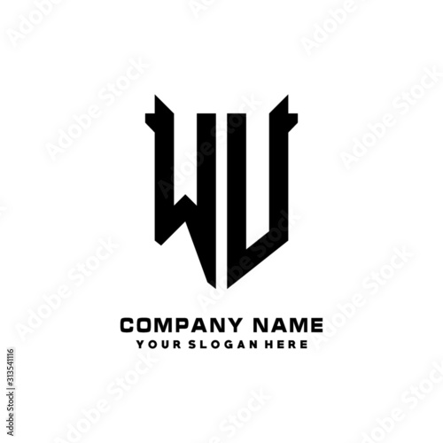 WU Initial letter Shield vector Logo Template Illustration Design  black and white color
