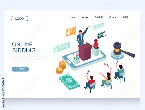 Online bidding vector website landing page design template