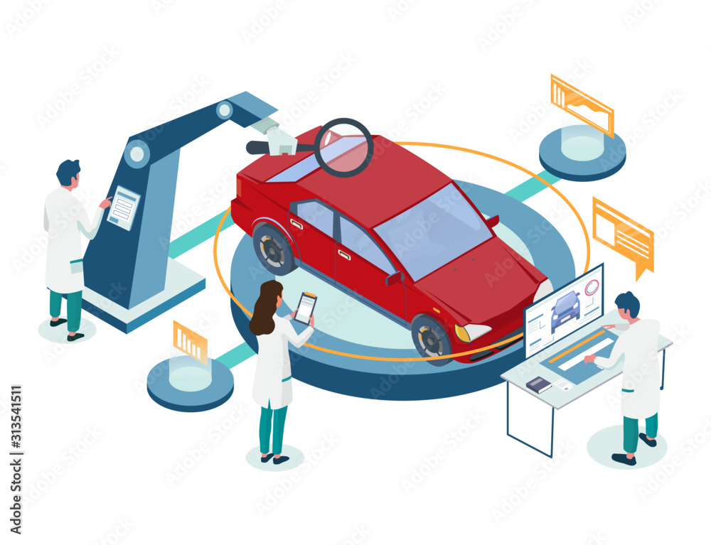 Car repair auto diagnostic service vector isometric illustration