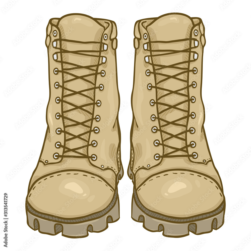 Vector Cartoon Beige Army Boots. Sand Color High Military Shoes. Stock ...