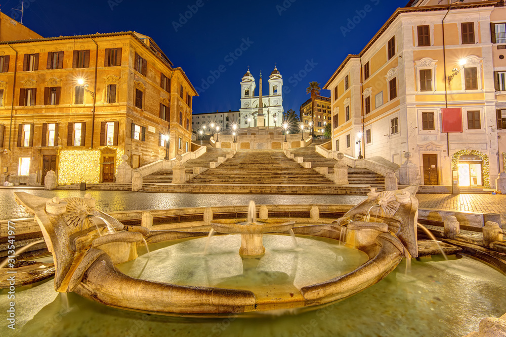The famous Spanish Steps in Rome at night