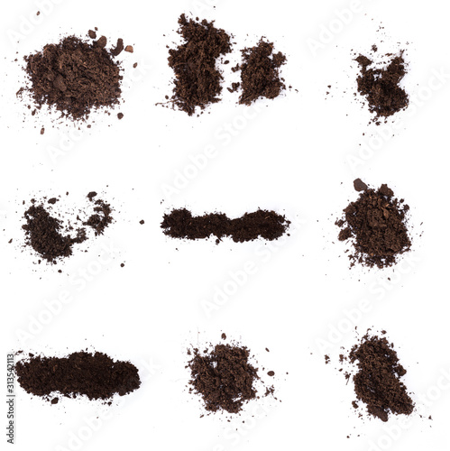 Set of Pile of humus soil isolated on white background