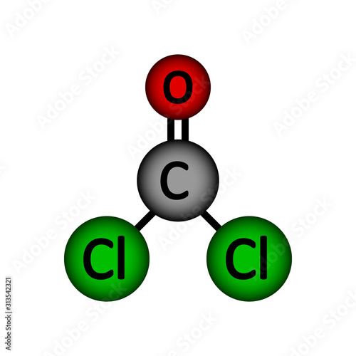 Phosgene molecule icon.