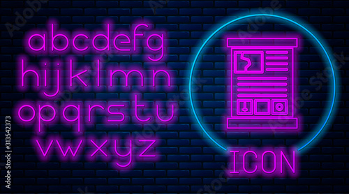 Glowing neon Game guide icon isolated on brick wall background. User manual, instruction, guidebook, handbook. Neon light alphabet. Vector Illustration