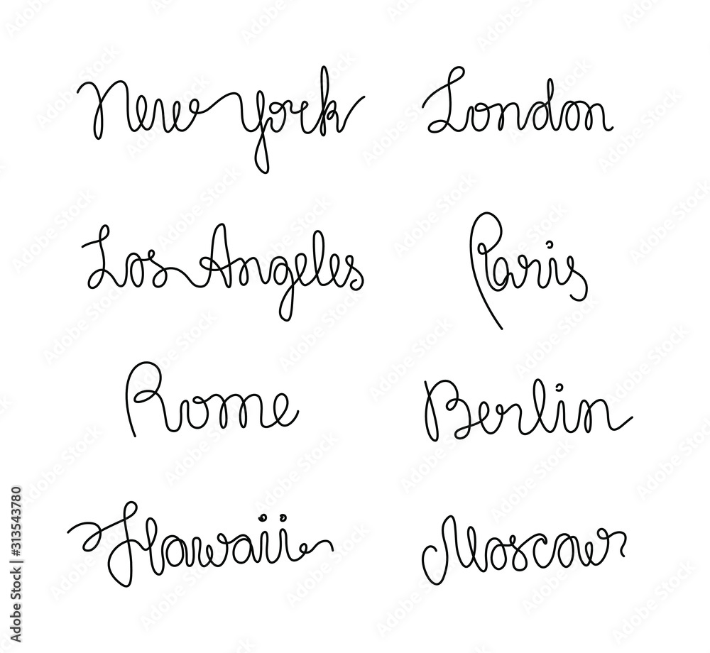 set-of-city-names-tourism-and-travel-continuous-line-drawing-hand