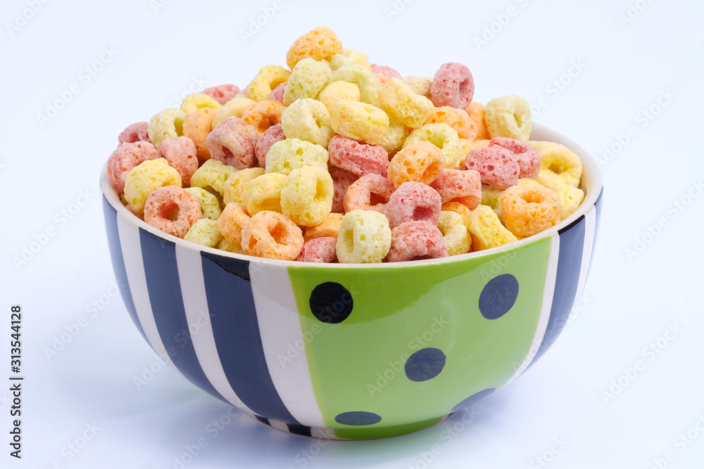 Cereal flakes in bowl on white background Cereal flakes in bowl on white background