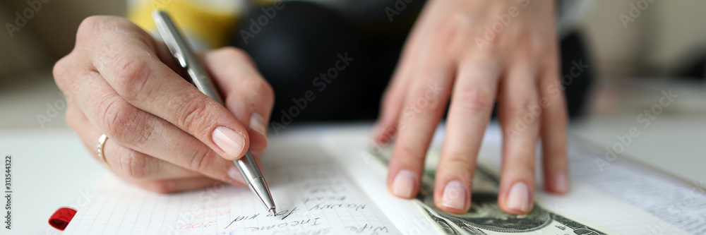 Person calculating domestic budget Person calculating domestic budget