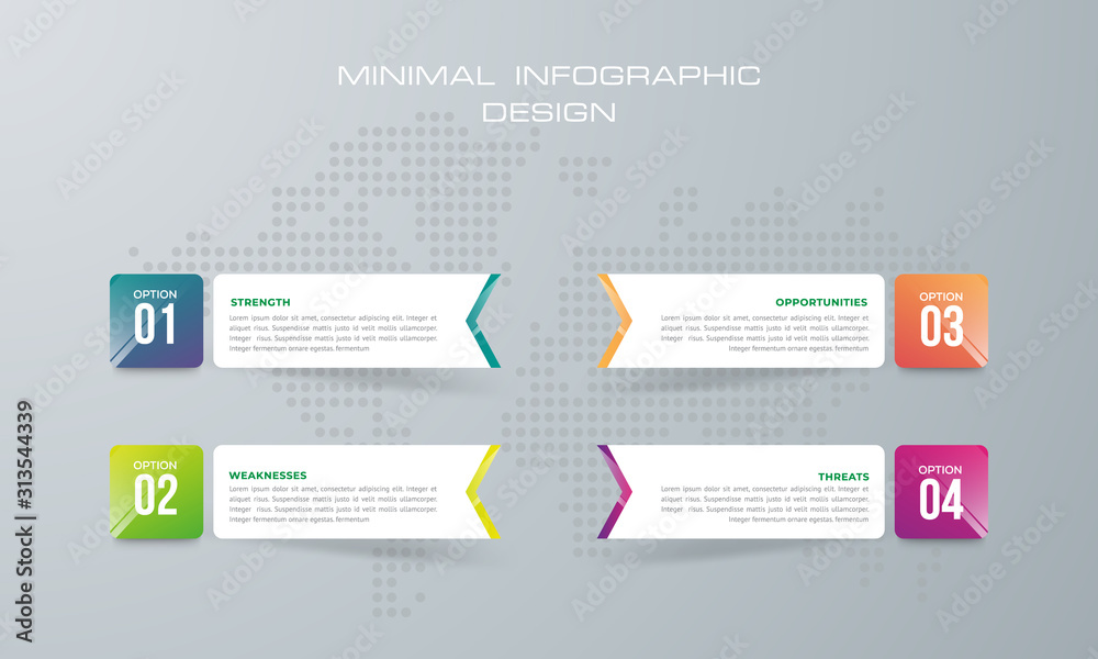 Fototapeta premium Info graphic template with 4 options, workflow, process chart, , diagram, annual report, web design, steps or processes. - Vector