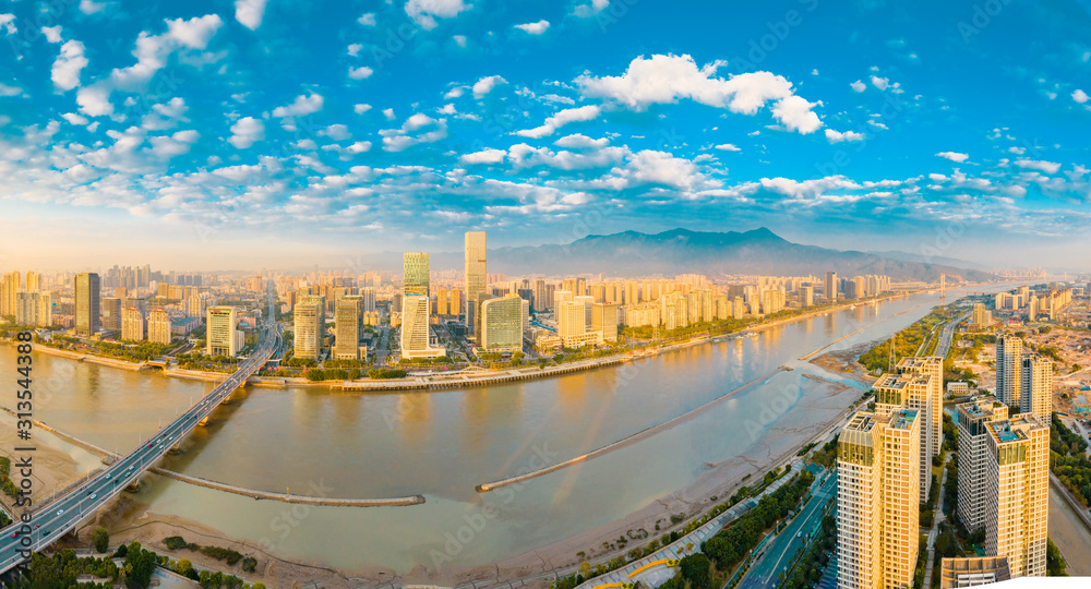 Fototapeta premium The urban scenery of the CBD of the strait financial street and the CBD of the south of the Yangtze river in fuzhou city, fujian province, China