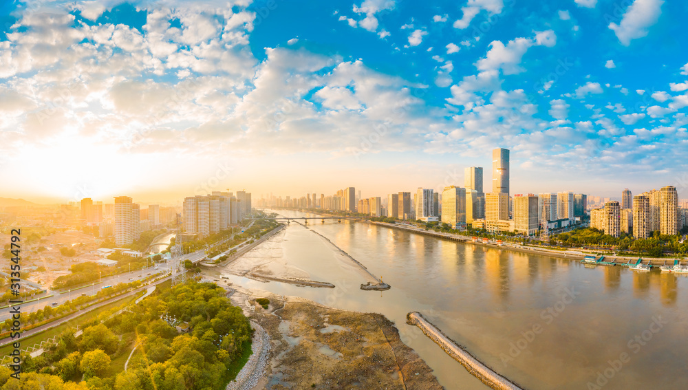 The urban scenery of the CBD of the strait financial street and the CBD of the south of the Yangtze river in fuzhou city, fujian province, China