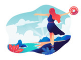  vector illustration of a woman on vacation