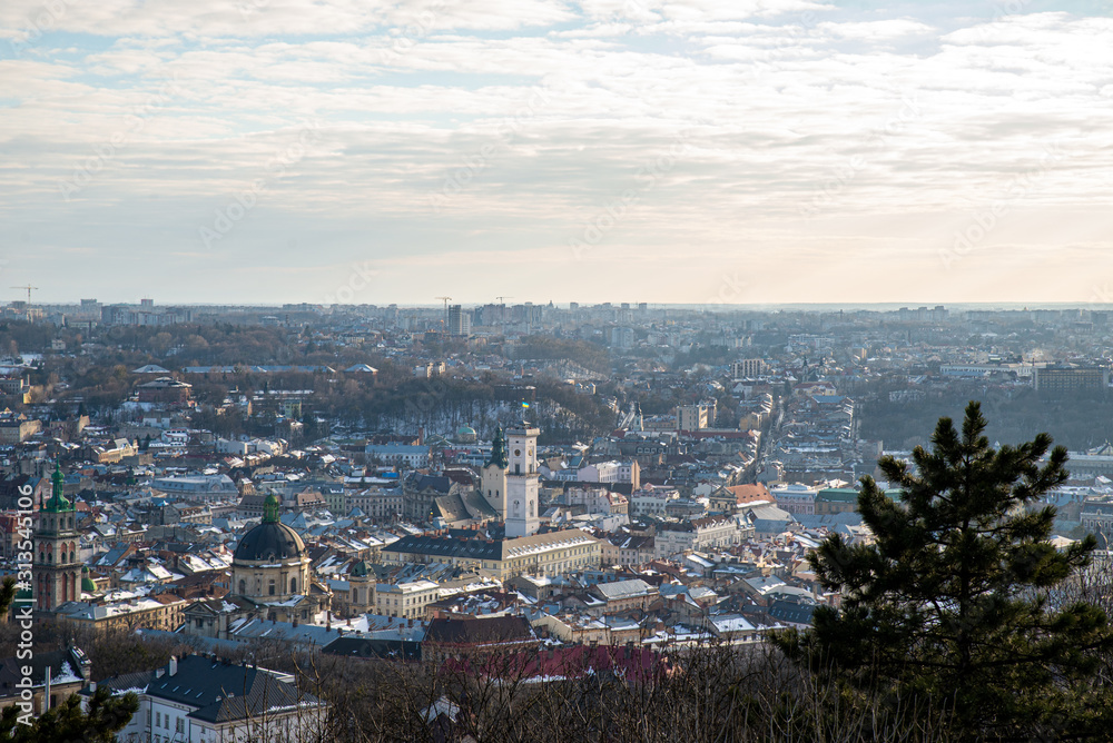 panoramic view of lviv ukraine city winter time