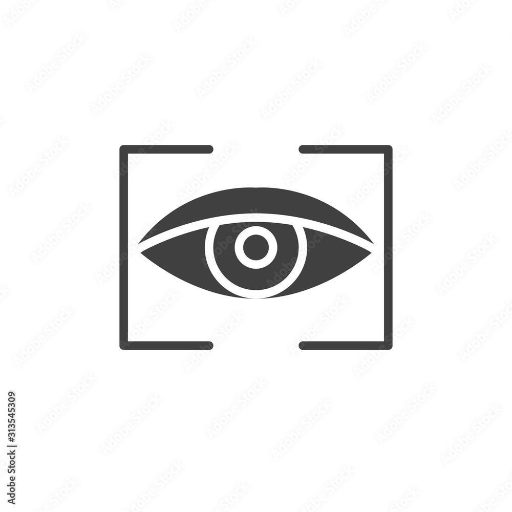 Eye identification scan vector icon. filled flat sign for mobile concept and web design. Cyber eye vision glyph icon. Cyber protection symbol, logo illustration. Vector graphics Eye identification scan vector icon. filled flat sign for mobile concept and web design. Cyber eye vision glyph icon. Cyber protection symbol, logo illustration. Vector graphics