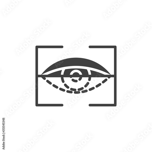 Iris recognition biometric identification vector icon. filled flat sign for mobile concept and web design. Retina scan recognition system glyph icon. Cyber protection symbol, logo illustration.