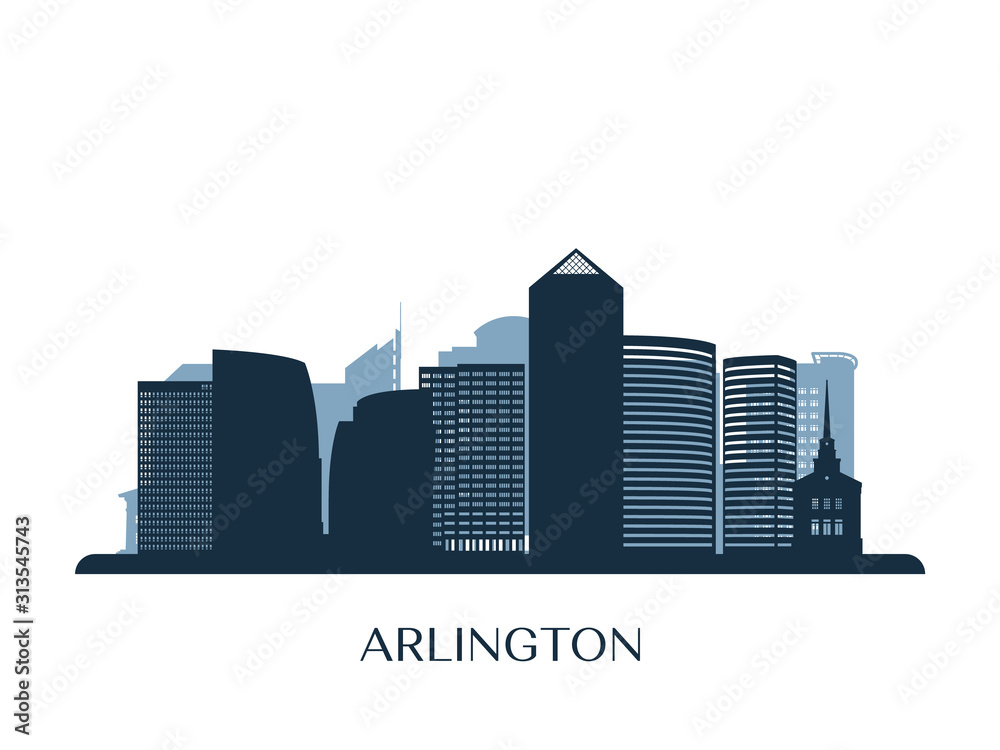 Fototapeta premium Arlington, Virginia skyline, monochrome silhouette. Vector illustration.