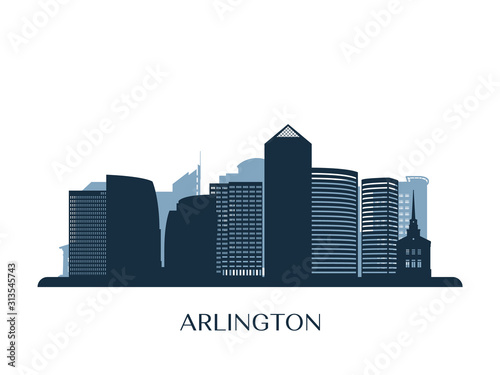 Arlington, Virginia skyline, monochrome silhouette. Vector illustration.