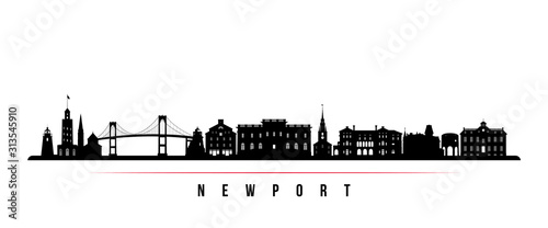 Newport skyline horizontal banner. Black and white silhouette of Newport, Rhode Island. Vector template for your design.
