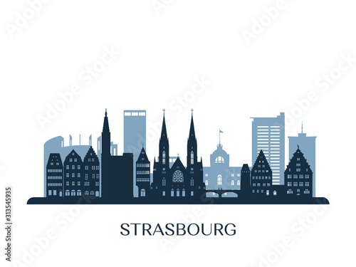 Strasbourg skyline, monochrome silhouette. Vector illustration.