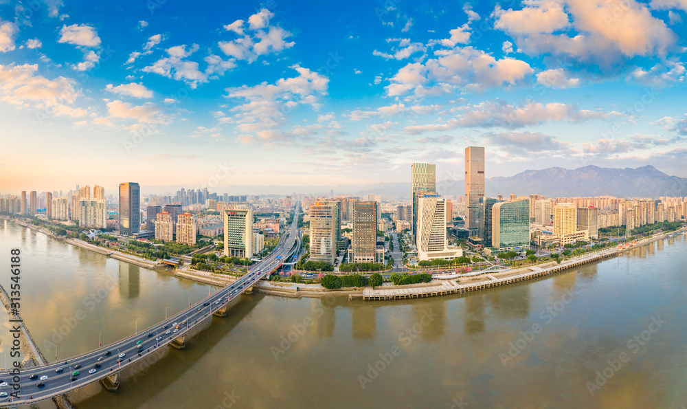The urban scenery of the CBD of the strait financial street and the CBD of the south of the Yangtze river in fuzhou city, fujian province, China