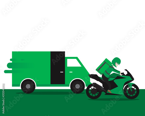 Delivery service, Grab food. Van and Motorbike parcel. Fast delivery order. Food online