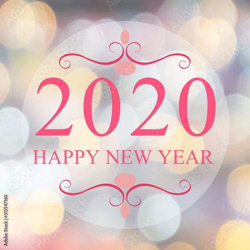Happy New Year 2018 year on beautiful blur background shopping mall and bokeh. Pink tone.