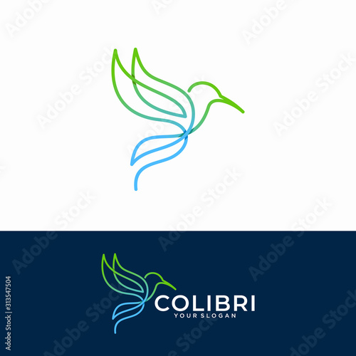 Hummingbird Line Logo Icon Designs