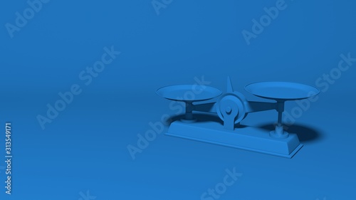 Trading scales are not equal. Stylish minimal abstract horizontal scene, place for text. Trendy classic blue color. 3D rendering