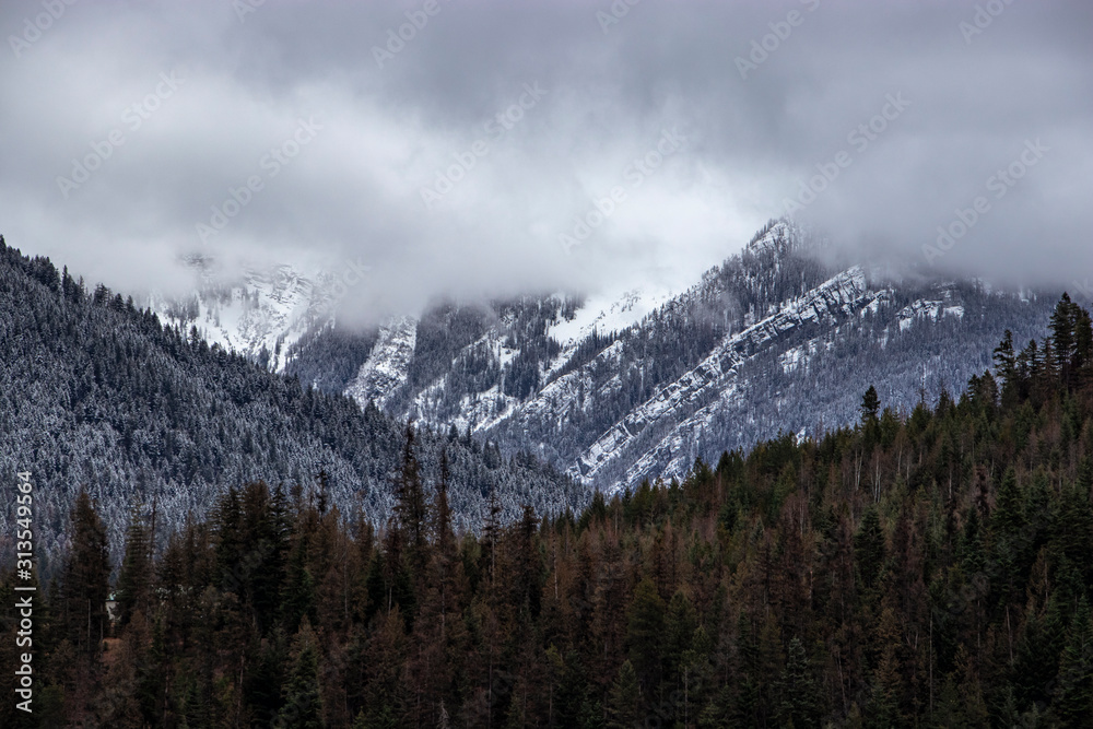 Obraz premium Montana Mountains Disappearing Into Clouds in Winter