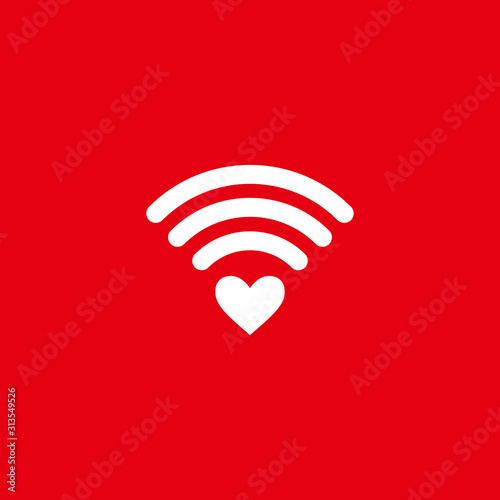 Heart shape and wifi sign. Happy valentine 's day background. Vector illustration. Valentine symbols. Digital love. Internet love. Love connection. Wifi hotspot icon.Online dating concept. Love sign