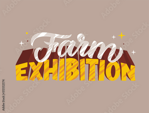 Farm exhibition hand drawn logotype vector illustration.