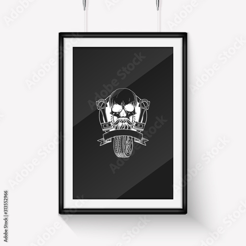 Skull with piston and wheel