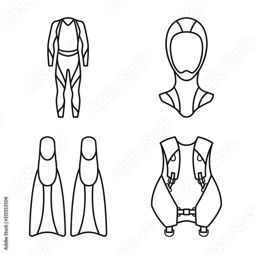 Isolated object of swim and safety sign. Set of swim and snorkeling vector icon for stock.