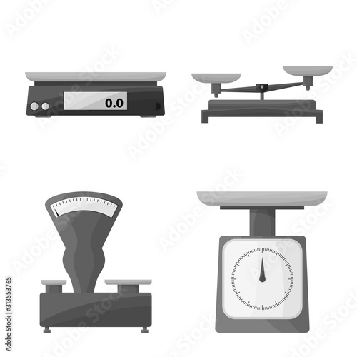 Vector illustration of measurement and weigher sign. Set of measurement and weight vector icon for stock.